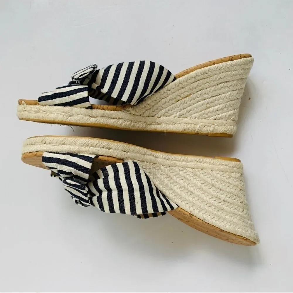 CHICOS BLUE CREAM NAUTICAL ESPADRILLE WEDGE SANDAL